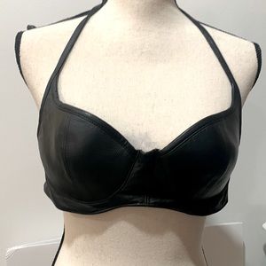 Tristan - Black leather Halter Bra top.  Adjustable leather strap size
